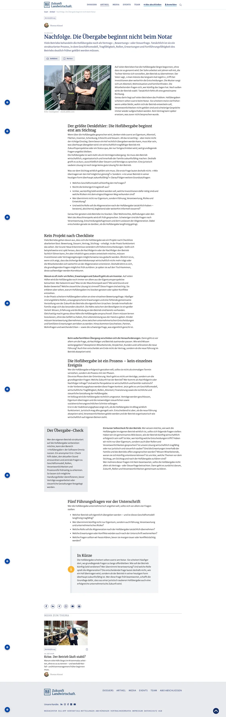 Fachartikel Nachfolge (DLG-Mitteilungen)