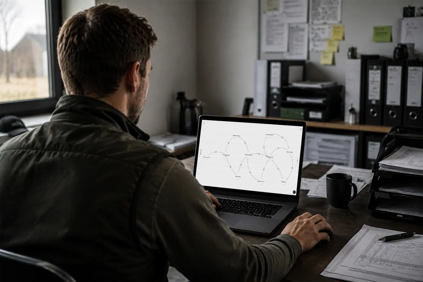 Landwirt arbeitet mit der Software am Laptop